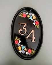 Handmade Cast Metal House Sign - Raised No. 34 with a Floral Border Design