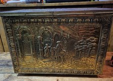 Vintage Embossed Brass & Wood Coal Log Box 