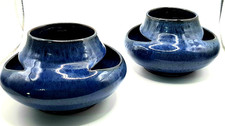 Perranporth Cornwall England, pair of Bolingey deep blue studio ceramic bowls.