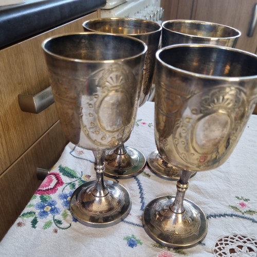 Vintage etched brass - vintage, goblets