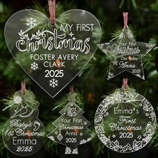 Personalised Baby's First Christmas Bauble Acrylic Xmas Tree Decor for New Baby