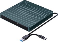 QDSYLQ External CD DVD Drive, USB 3.0 & Type-C Slim Portable CD/DVD +/-RW Drive
