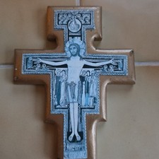 San Damiano Franciscan Crucifix Wall Cross Jesus Christ 15 x 12cm Italy MDF
