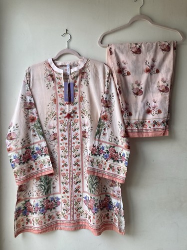 Ethnic printed lawn suit peach - ethnic,