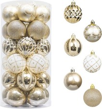 Valery Madelyn -  Set of 30 Gold & White Shatterproof Christmas Baubles