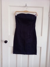 Vintage H&M Size 8 Black Stretch Boob Tube 90s Y2k Mini Dress Festival Party