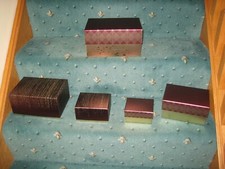 5 cardboard boxes decorative. Purple/ silver. different sizes Refill Christmas 