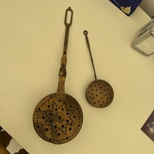 Two Vintage Antique Bed warming pan & a sweet chestnut roaster , Copper &  Brass