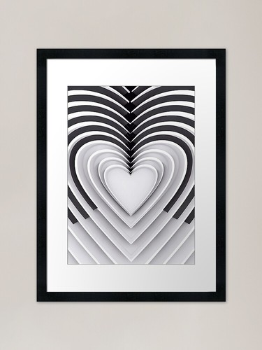 Black and white - heart, framed