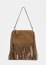 Zara FRINGED SPLIT SUEDE MINI CROSSBODY BAG Tan Brown