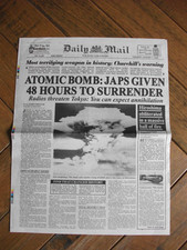 Replica Daily Mail Newspaper August 7 1945 Atomic Bomb Japan