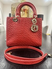 Red Ostrich Medium Lady Dior