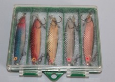 5 SHAKESPEARE SLENDER BENDER LURES SPINNERS 18GM SIZE 5 IN ORIGINAL PLASTIC CASE