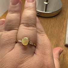 9ct Gold Ethiopian Opal Ring with White Zircon Size V-W New With Tag 1.84g