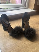 Steve Madden ‘Karabu’ Black Feather Heels – UK 5 Peeptoe Sandals