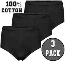 Mens 3 Pack Slick Black 100% Cotton Y-Fronts Briefs Underwear Vintage S- 3XL