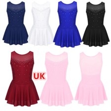 UK Girl's Sleeveless Sparkly Dancewears Ice Skating Leotard Dress Dance Costumes