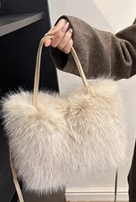 BN Luxurious Fluffy Ladies Girls Shoulder Bag Soft Tote Bag Crossbody Bag Khaki
