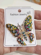 Modern GT Enamel Rhinestone Butterfly Insect Brooch Pin, 2 1/4", E74