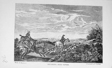 Original Old Antique Print Country Hunting Sport Men Horses Hounds Dogs 1896