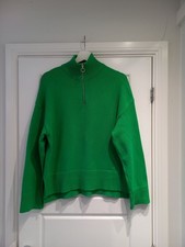 Zara Green Zip Neck Soft Jumper Size XL Fit 16 Uk Excellent