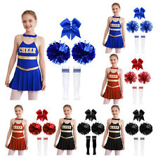 High School Girls Cheer Leader Costume with Pom Poms Socks Set for Sports Game