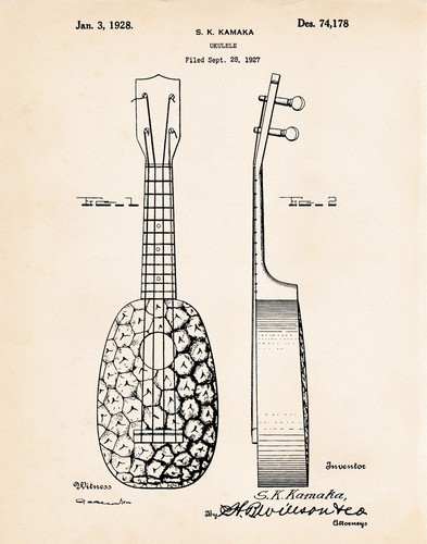 1928 pineapple ukulele art - 1928,
