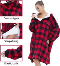 Mens&Womens Extra Long Hoodie Blanket Oversized Hooded Sweatshirt Sherpa Fleece