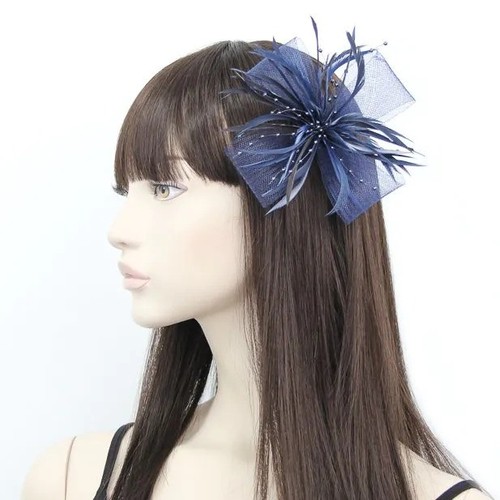Navy flower feather fascinator - navy,