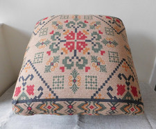 A Pretty Square Footstool with faux Embroidered top & Painted turned Wooden Legs