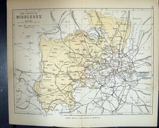 Old Print Philips Map 1882 Middlesex Finsbury Westminster Thames England 19th