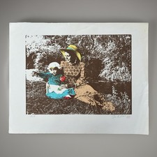 "Look" Illegibly Signed Limited Edition LITHOGRAPH Retro Style