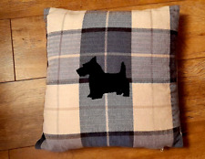 16" SCOTTIE & WESTIES SILOUETTE ON HERRINGBONE CHECK DOG CUSHION COVER
