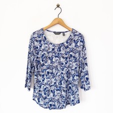 Ruth Langsford Jersey Paisley Top Size S Blue Floral Blouse NEW