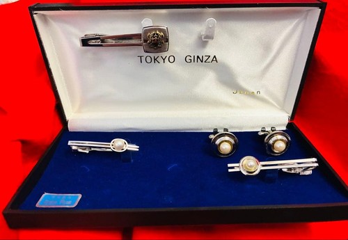 Pearl cufflinks tie pin set - cufflinks,