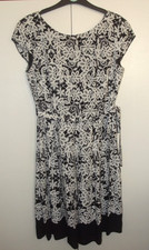 F&F, Black/White, Below-knee, Cap-sleeve, Midi/Fit & Flare Dress Women's UK 12