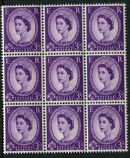 GB 1960-67 QE2 Multiple Crown Phosphor stamps - MNH - blocks of 9 - select value