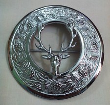 Stag Head Kilt Fly Plaid Brooch Silver Finish 3"/Scottish Fly Plaid Brooch Pins