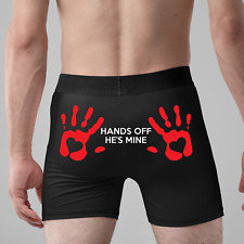 Hands Off He's Mine Boxers - Novelty Funny Cheeky Handprint Valentine's Day Gift