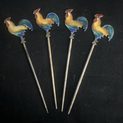 Sterling enamel cockerel - sterling,