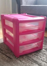 A4 Pink And Clear Plastic Storage Tower 3 Drawer
