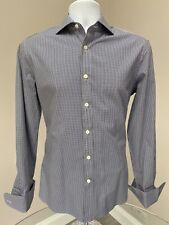 Sartorial Gingham Mens Navy Long Sleeved Shirt Size 15 Db Cuff  - Good Condition