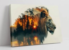 COOL LION SUNSET LANDSCAPE SILHOUETTE FRAMED CANVAS WALL ART PICTURE PRINT