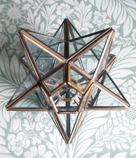 Vintage Brass Moravian Eleven Pointed Star Glass Ceiling Pendant Light Shade