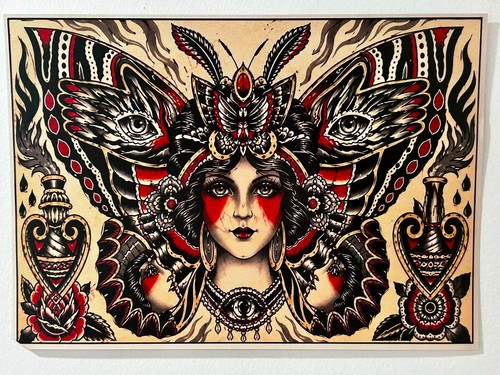 Tattooed moth goddess print - goddess, a4
