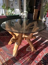 Teak Root Dining Table Glass Top