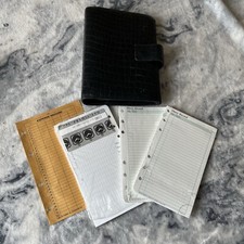 Vintage Debenhams Leather Organiser Case Black Croc Folder With Sealed Inserts