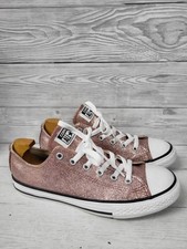 Converse Pink Rose Gold Glitter Lace Up Trainers Size 4. PB