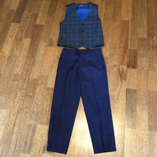 BOYS AGE 6-7 SMART NAVY TROUSERS & GREY PATTERNED WAISTCOAT AGE 7 - BOTH 122CM