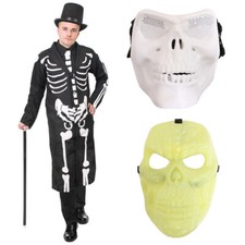 ADULTS JAMES BONES COSTUME MENS HALLOWEEN SKELETON COAT TIE HAT MASK FANCY DRESS